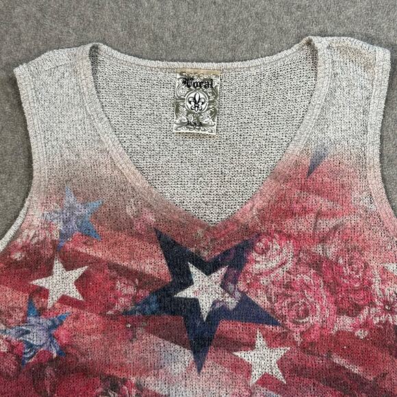 Vocal USA Tank Top Womens Large Red Blue USA American Flag Stars & Stripes Knit - Picture 2 of 8